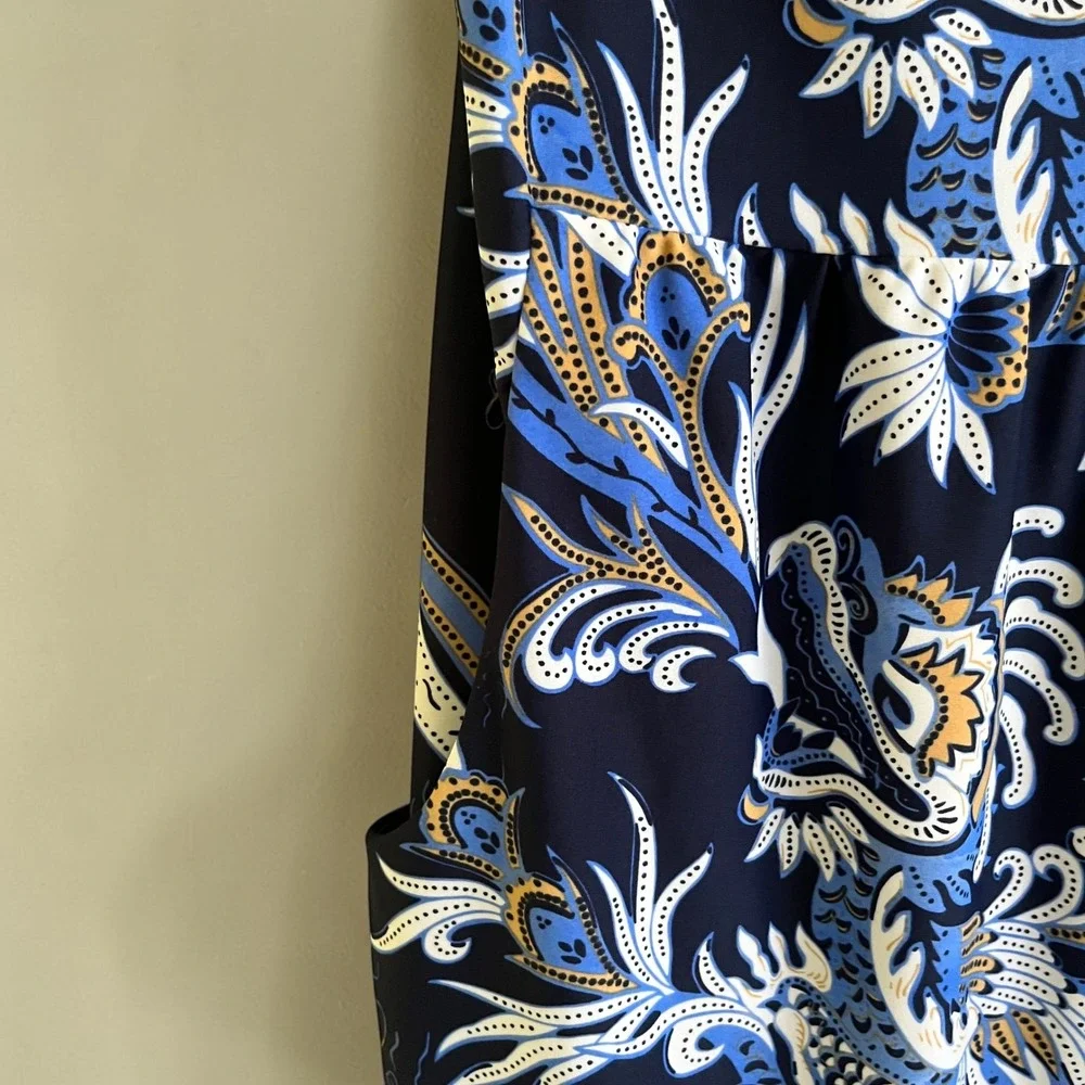 Jude Connally Dress Women's Small Navy Blue Paisley Floral Preppy Vacation